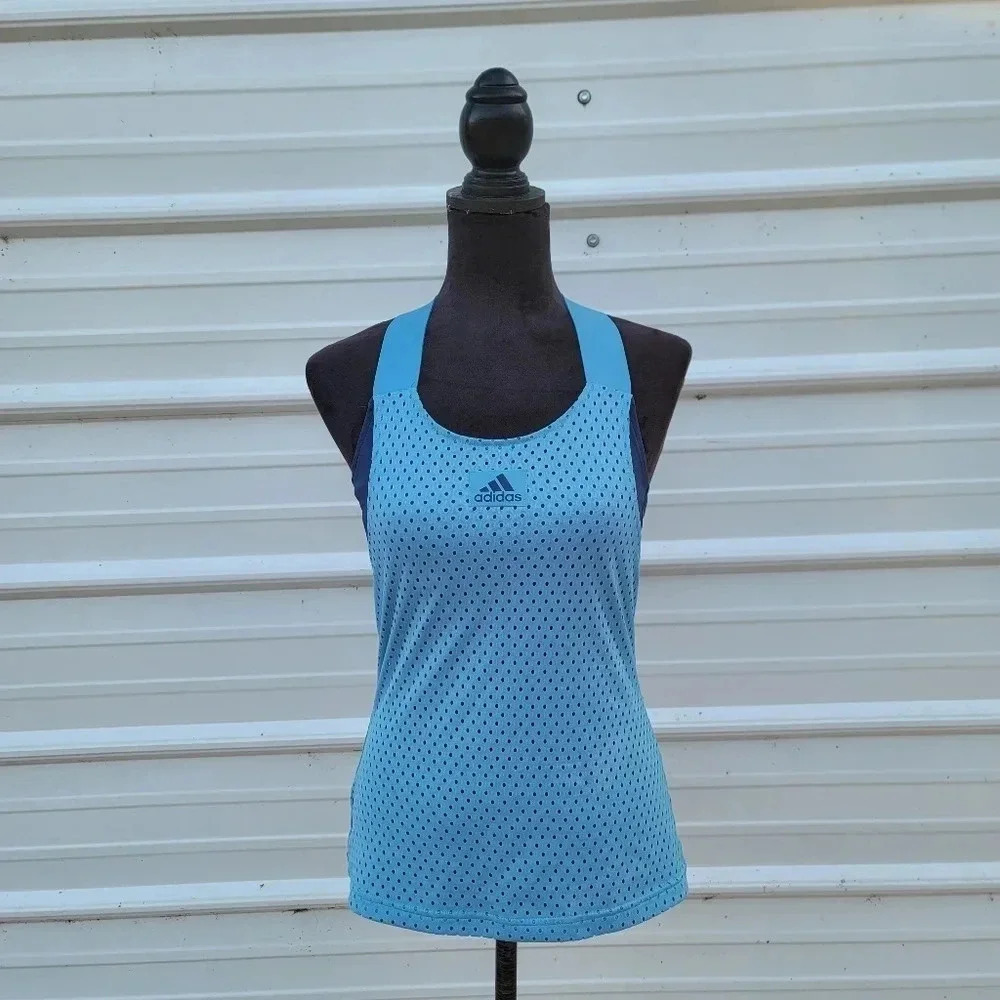 Adidas Primeblue Racerback Tank Top Blue Navy Running Hiking Bild in Bra sz M